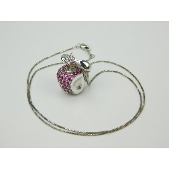 Sterling Silver OTC Pink Pave Ruby Bitten Apple Pendant Necklace on 18" Chain - Picture 6 of 6